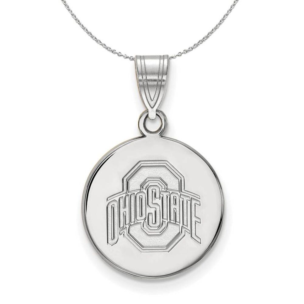 Sterling Silver Ohio State Medium Disc Necklace - 24 Inch
